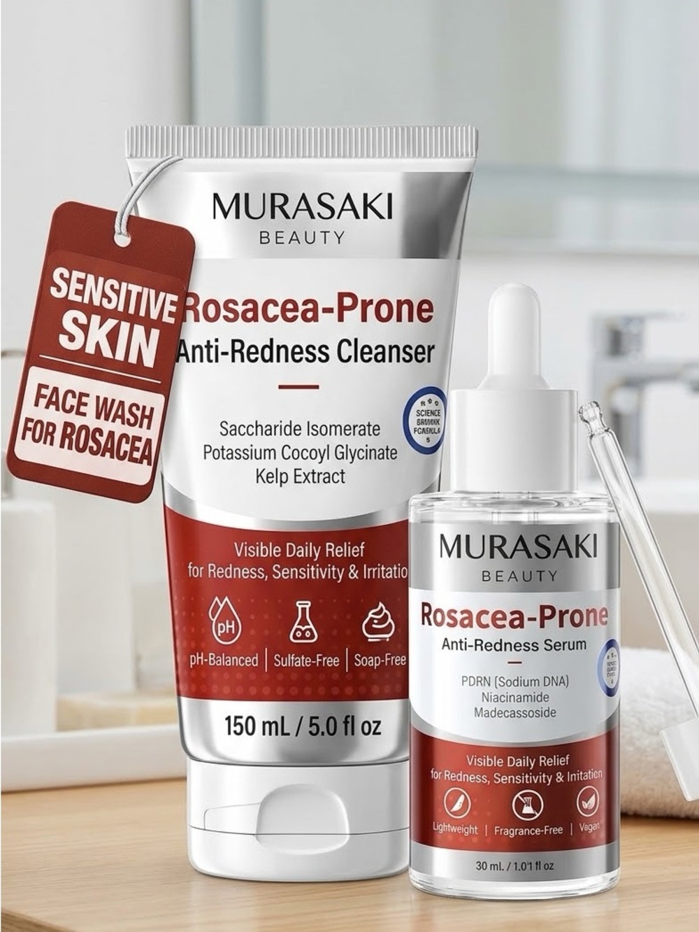 Rosacea-Prone Anti-Redness Cleanser & Serum Duo - Red
